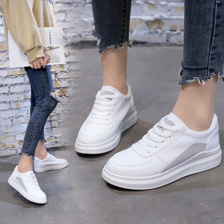 Spring And Summer New White Shoes Women Breathable Leather Thick-Soled Casual Shoes Sports Running Shoes Women