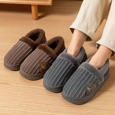 Men's Winter Indoor Home Non-Slip Thick-Soled Plus Velvet Slippers With Heel